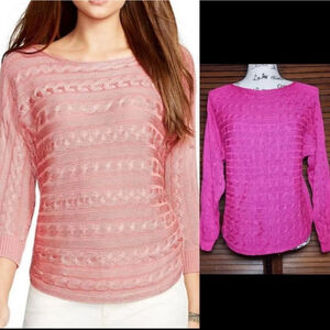 New Lauren Ralph Lauren Horizontal Stripe Cable Knit Sweater